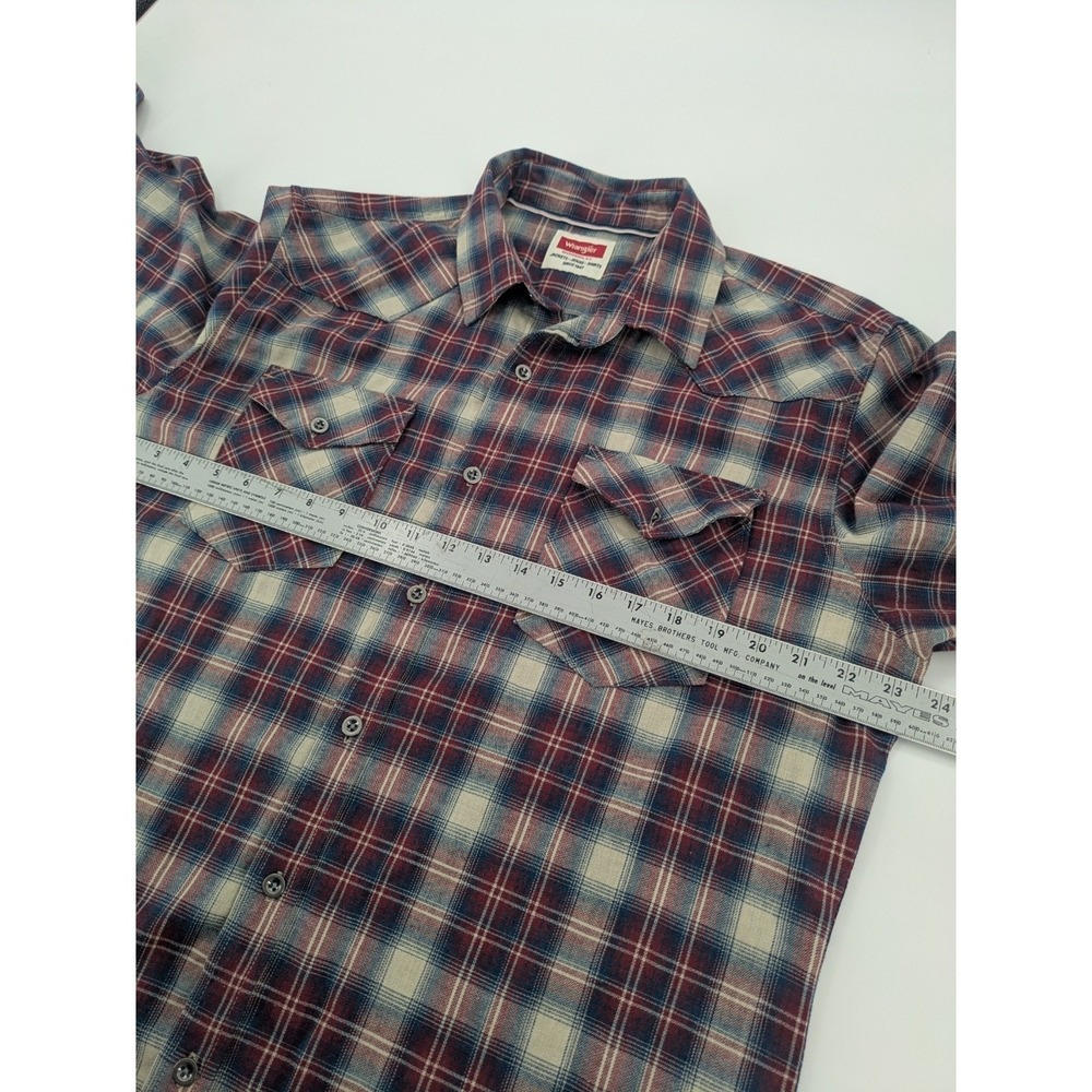 Wrangler Western Plaid Flannel Shirt Men Large Long Sleeve Snap Button Red Beige - Picture 8 of 9